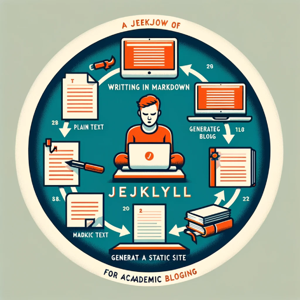 A diagram showing the workflow of Jekyll, illustrating how it transforms plain text into static websites and blogs
